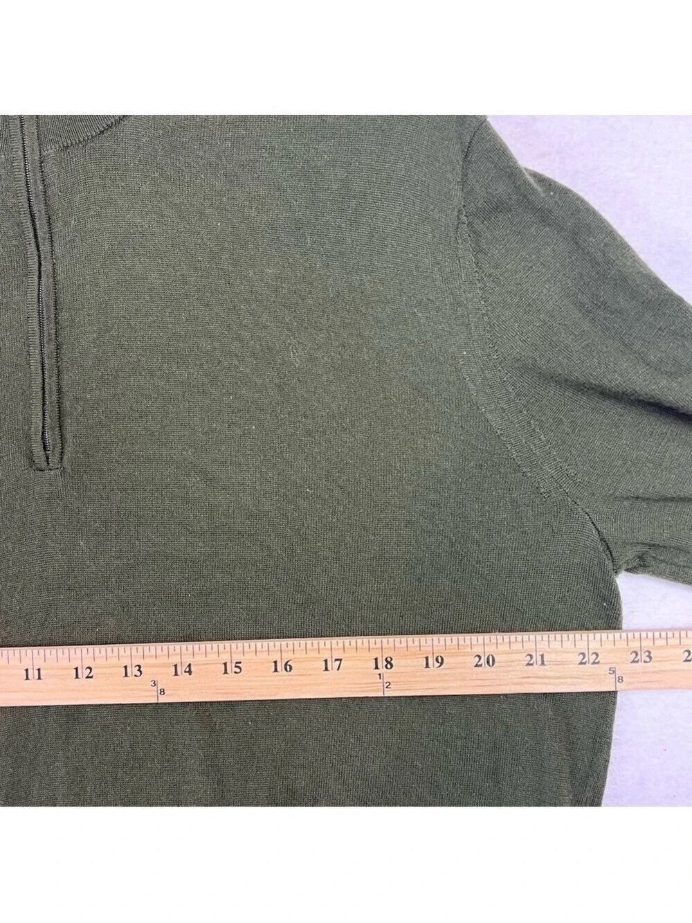 Mango MNG Men Merino Wool Sweater Green 1/4 Zip Size L Lightweight Preppy